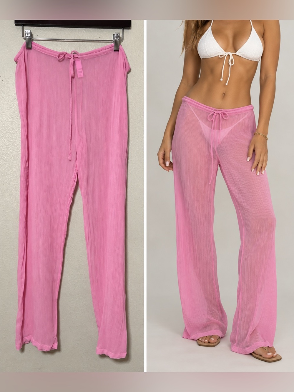 Skims 100% Silk Chiffon Pink Romance Coverup Pants US Size Small